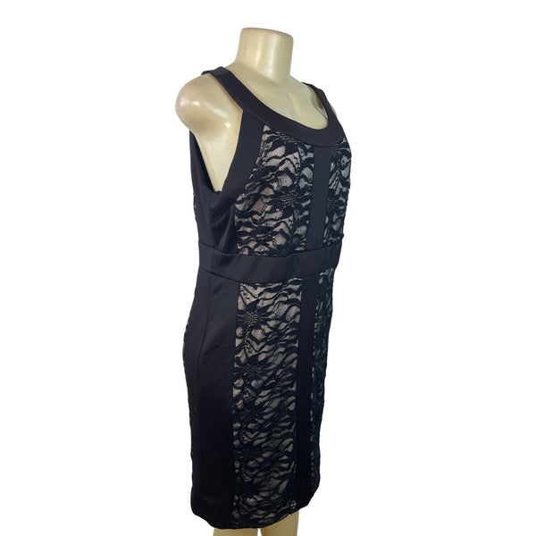 R&M Richards Petite Black Sleeveless Lace Overlay Sheath Dress Size 12P