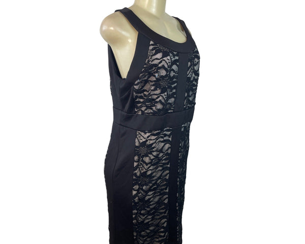 R&M Richards Petite Black Sleeveless Lace Overlay Sheath Dress Size 12P