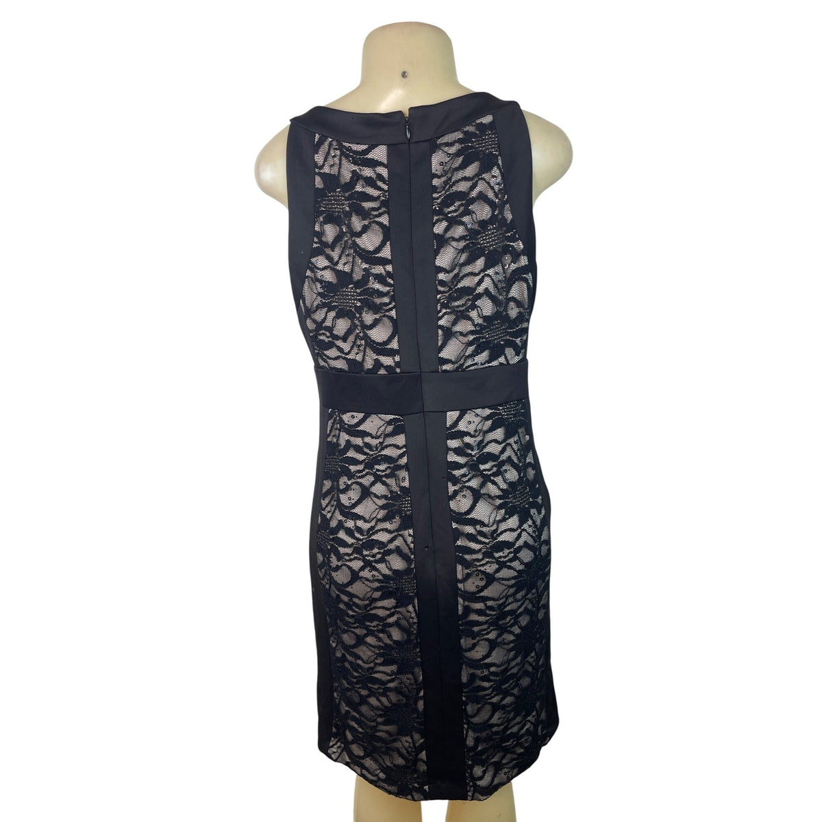 R&M Richards Petite Black Sleeveless Lace Overlay Sheath Dress Size 12P