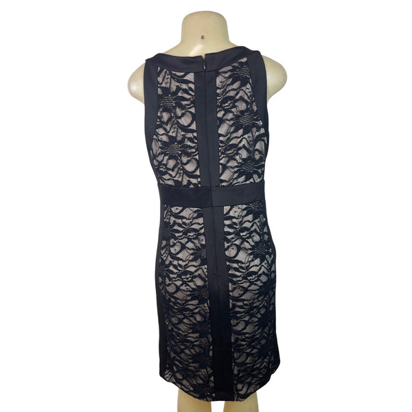R&M Richards Petite Black Sleeveless Lace Overlay Sheath Dress Size 12P