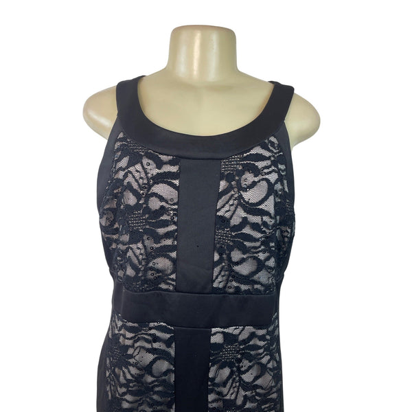R&M Richards Petite Black Sleeveless Lace Overlay Sheath Dress Size 12P