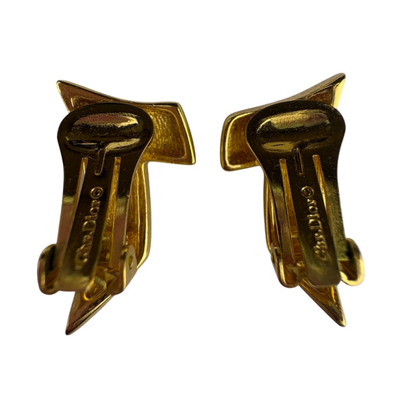 Christian Dior Women’s Gold Tone Black Rhinestone Clip-On Earrings Fashion Jewelry