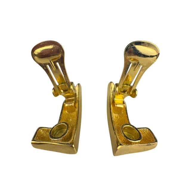 Christian Dior Women’s Gold Tone Black Rhinestone Clip-On Earrings Fashion Jewelry