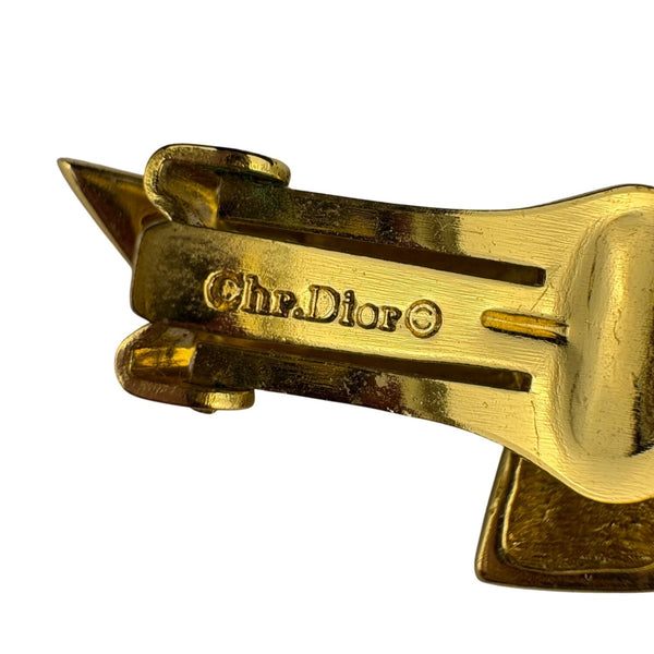 Christian Dior Women’s Gold Tone Black Rhinestone Clip-On Earrings Fashion Jewelry