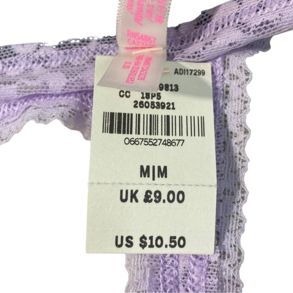 Victorias Secret Pink Lace Thong Panties Lavender Leopard Print Womens Sz M -NEW