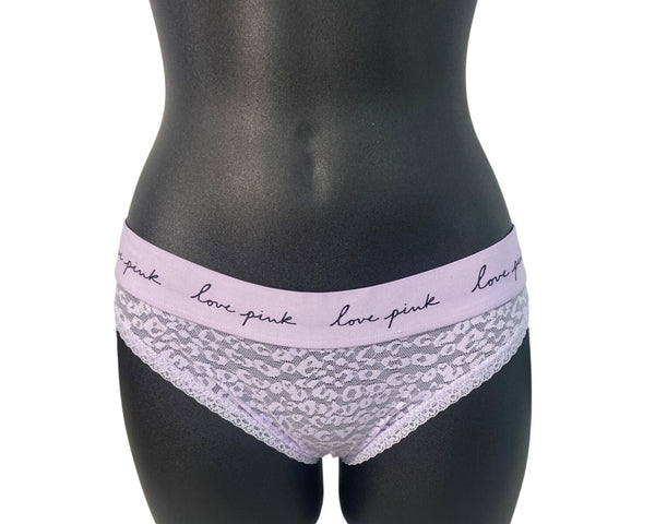 Victorias Secret Pink Lace Thong Panties Lavender Leopard Print Womens Sz M -NEW