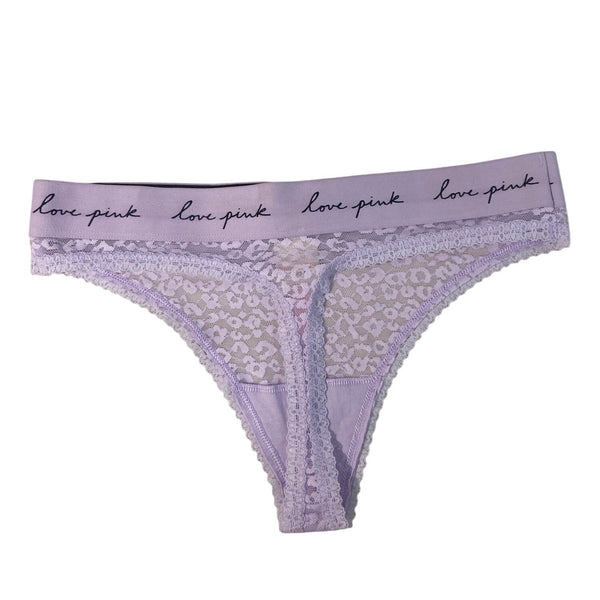 Victorias Secret Pink Lace Thong Panties Lavender Leopard Print Womens Sz M -NEW