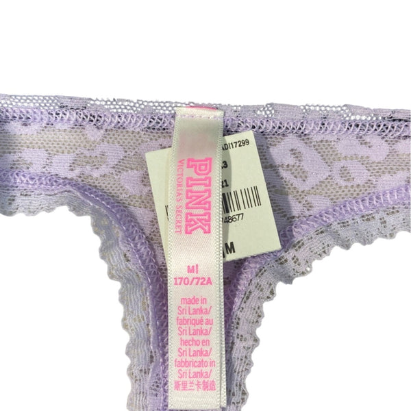 Victorias Secret Pink Lace Thong Panties Lavender Leopard Print Womens Sz M -NEW
