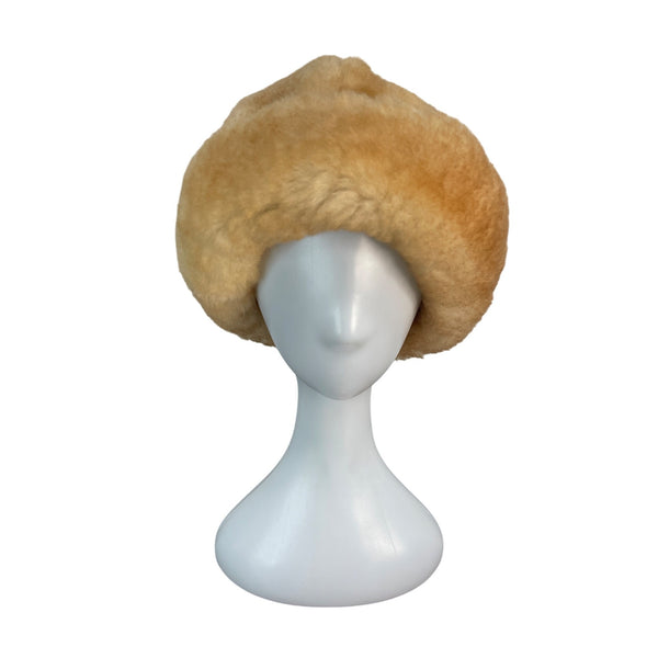 Vintage Womens Beige Faux Fur Winter Hat Cap Size Medium