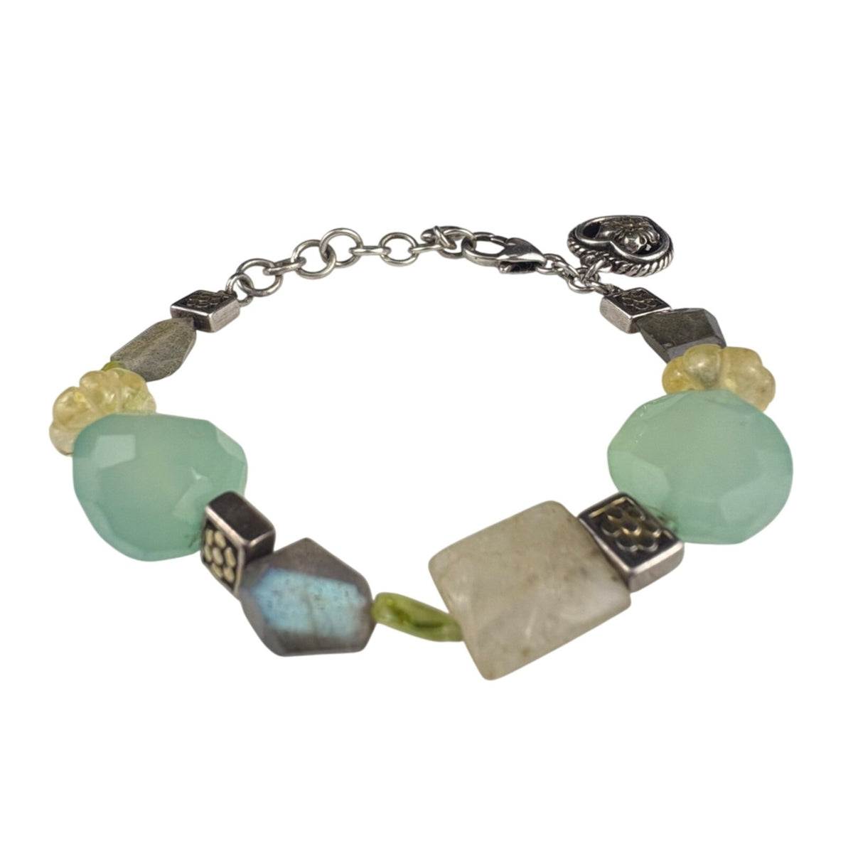 Pj Sterling Womens Multicolor Gemstone Charm Bracelet Adjustable 6 Inches