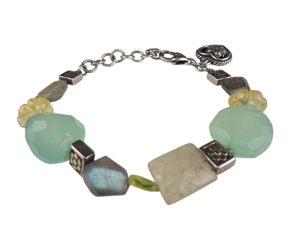 Pj Sterling Womens Multicolor Gemstone Charm Bracelet Adjustable 6 Inches