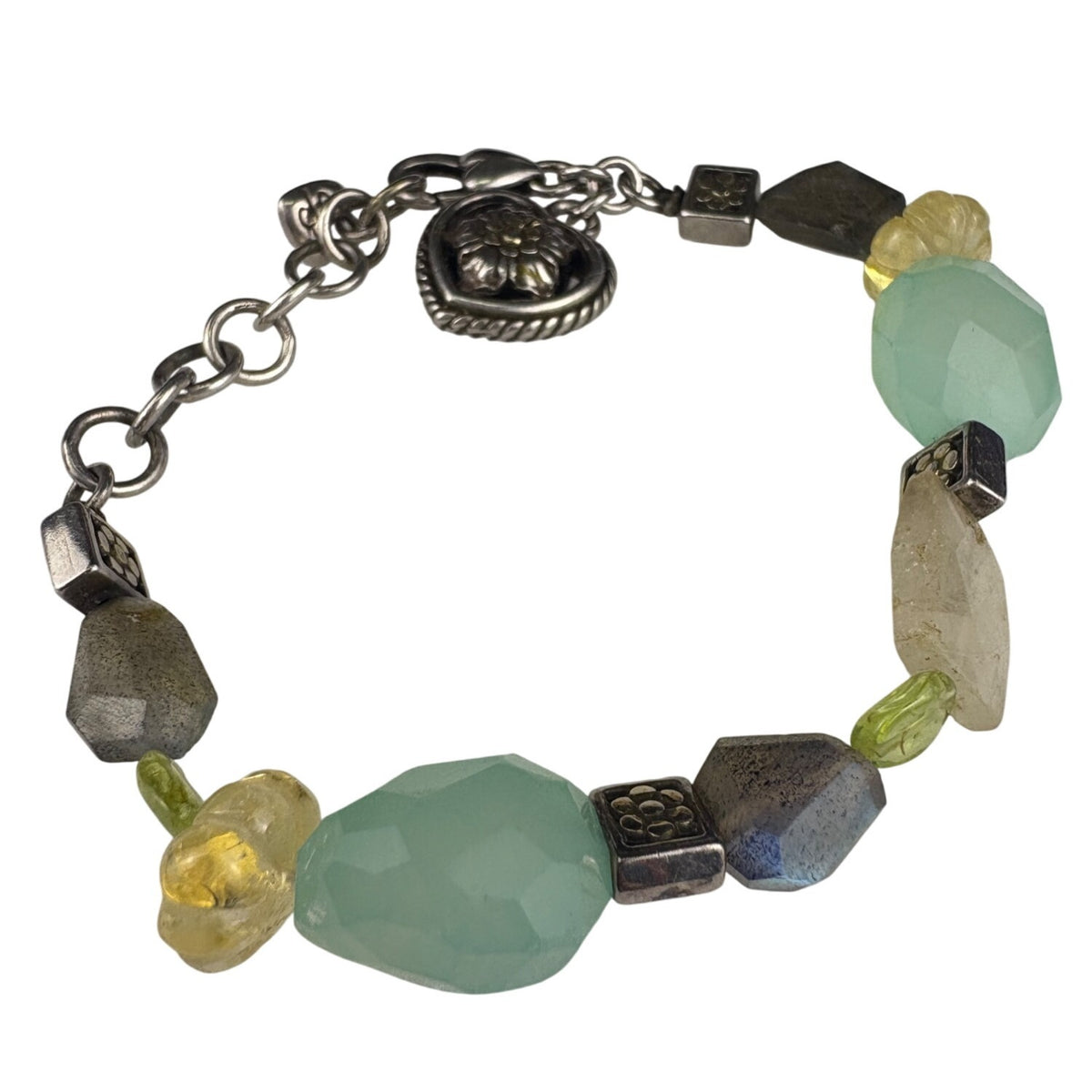 Pj Sterling Womens Multicolor Gemstone Charm Bracelet Adjustable 6 Inches