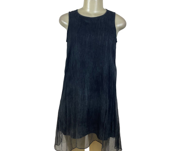 Eileen Fisher Womens Black Silk Malinto Crinkle Neck Shift Dress Sz PP