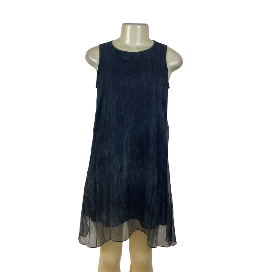 Eileen Fisher Women's Black Silk Malinto Crinkle Neck Shift Dress Size PP