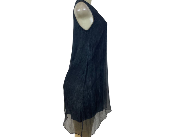Eileen Fisher Womens Black Silk Malinto Crinkle Neck Shift Dress Sz PP