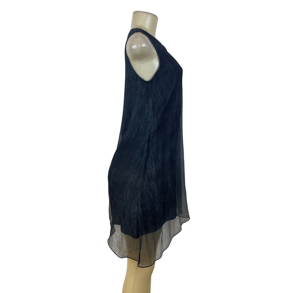 Eileen Fisher Womens Black Silk Malinto Crinkle Neck Shift Dress Sz PP