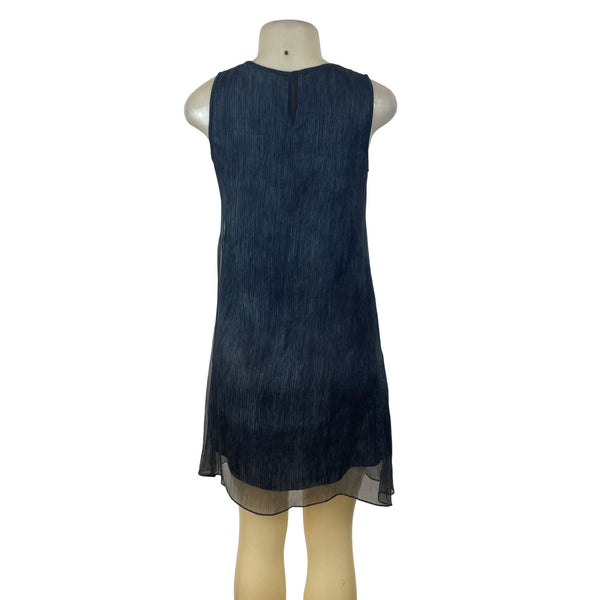 Eileen Fisher Womens Black Silk Malinto Crinkle Neck Shift Dress Sz PP