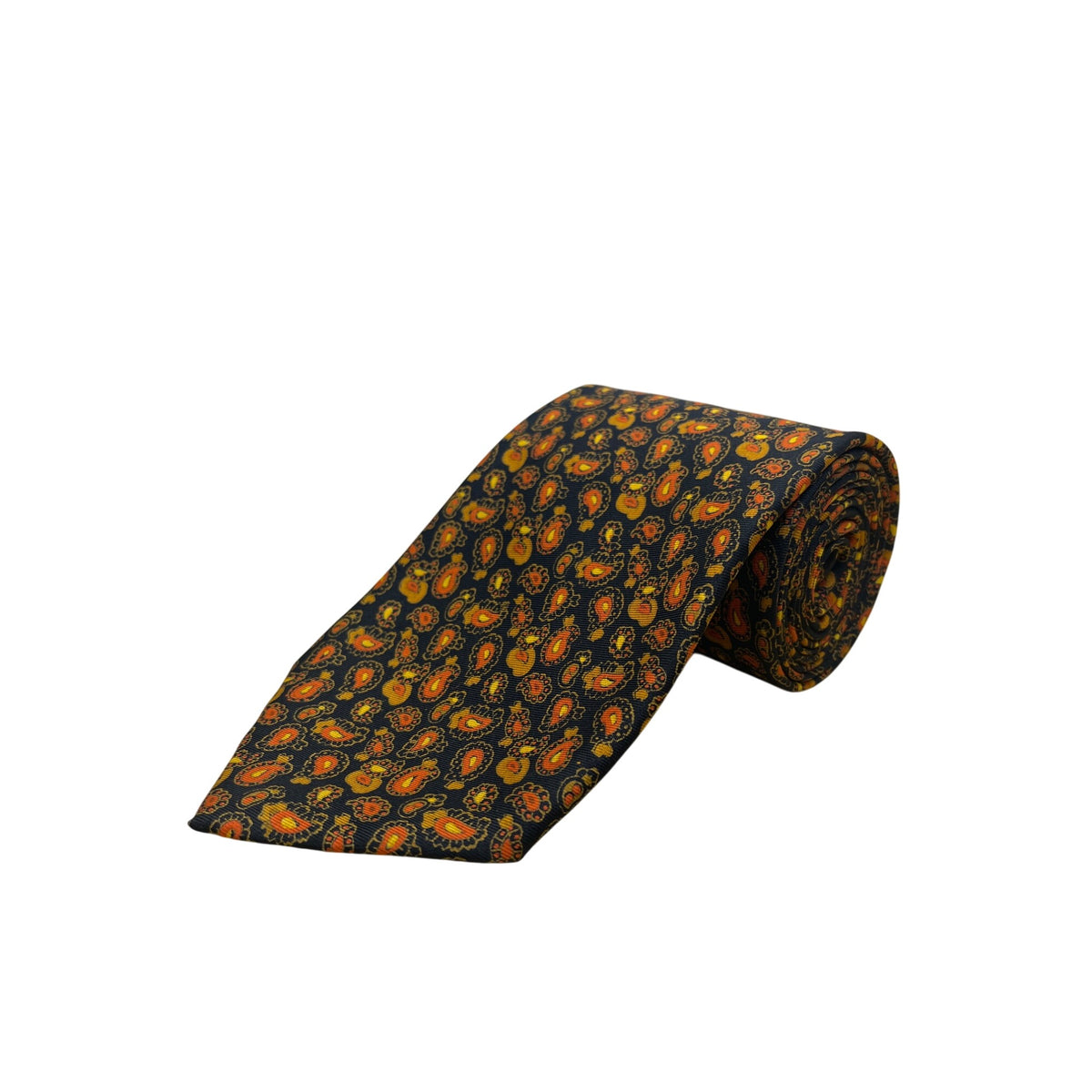 Vintage Brooks Brothers Navy Orange Silk Paisley Tie 57in Made in England