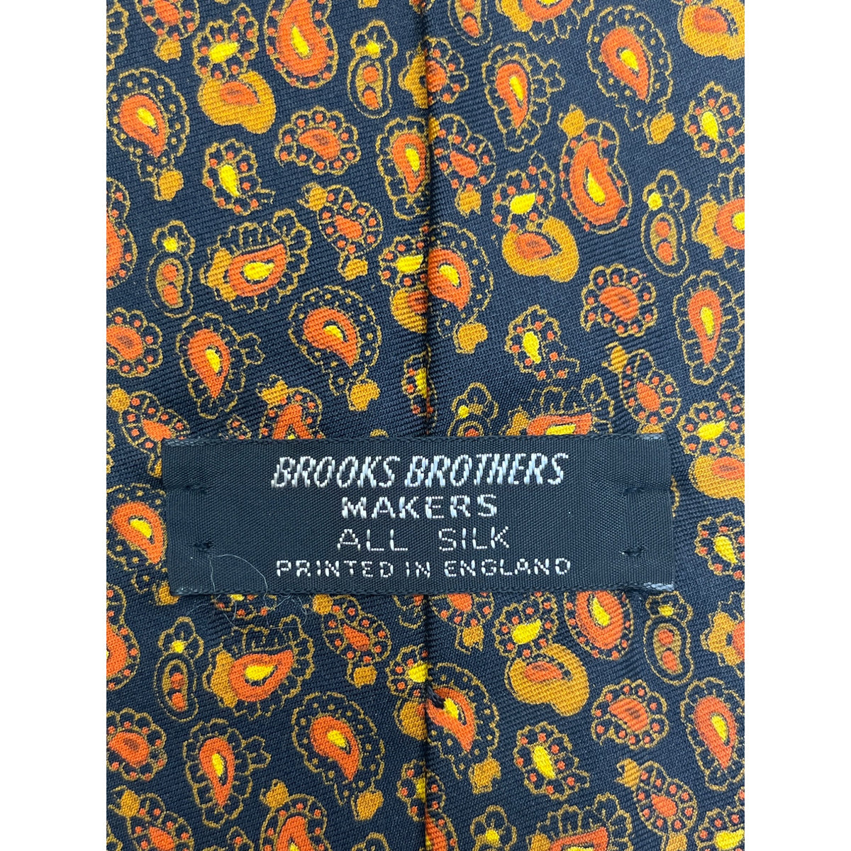 Vintage Brooks Brothers Navy Orange Silk Paisley Tie 57in Made in England