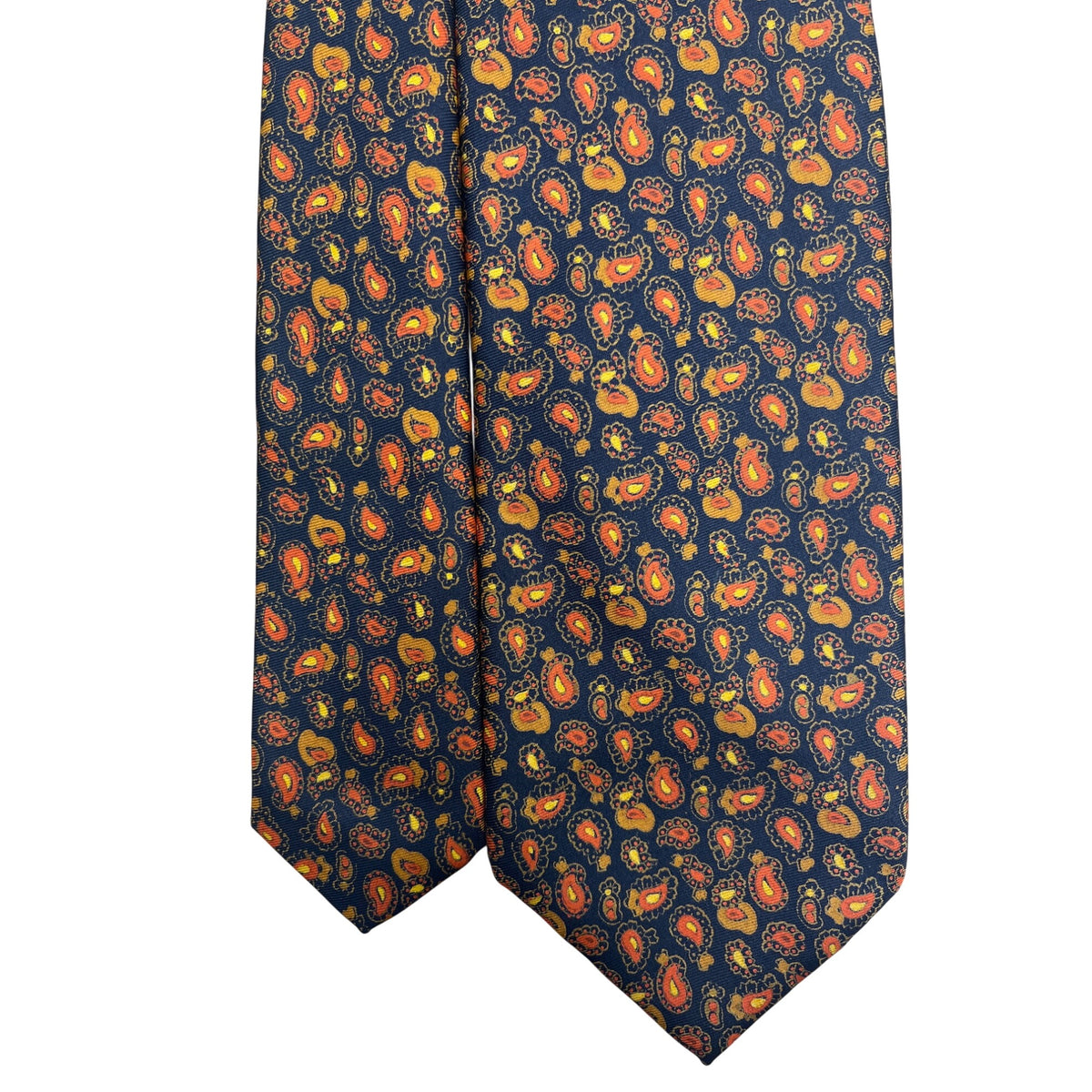 Vintage Brooks Brothers Navy Orange Silk Paisley Tie 57in Made in England