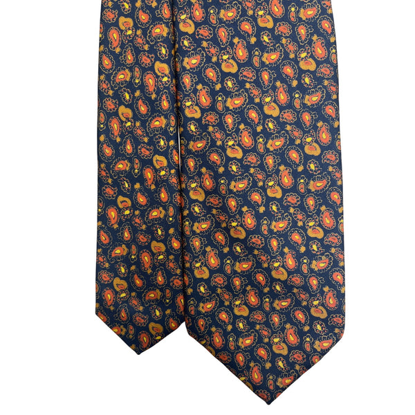 Vintage Brooks Brothers Navy Orange Silk Paisley Tie 57in Made in England