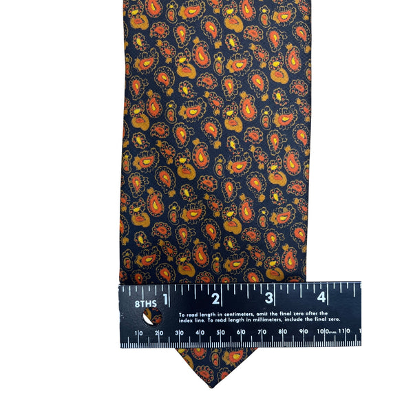 Vintage Brooks Brothers Navy Orange Silk Paisley Tie 57in Made in England