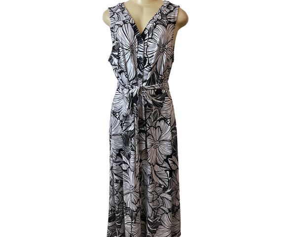 Talbots Women's Black & White Button Front Tropical Maxi Dress Sz XLP - NWT