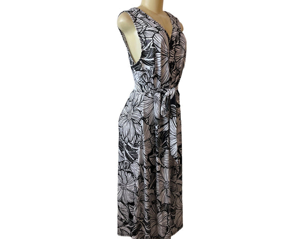 Talbots Women's Black & White Button Front Tropical Maxi Dress Sz XLP - NWT