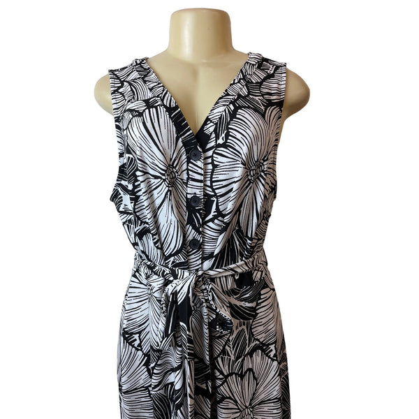 Talbots Women's Black & White Button Front Tropical Maxi Dress Sz XLP - NWT