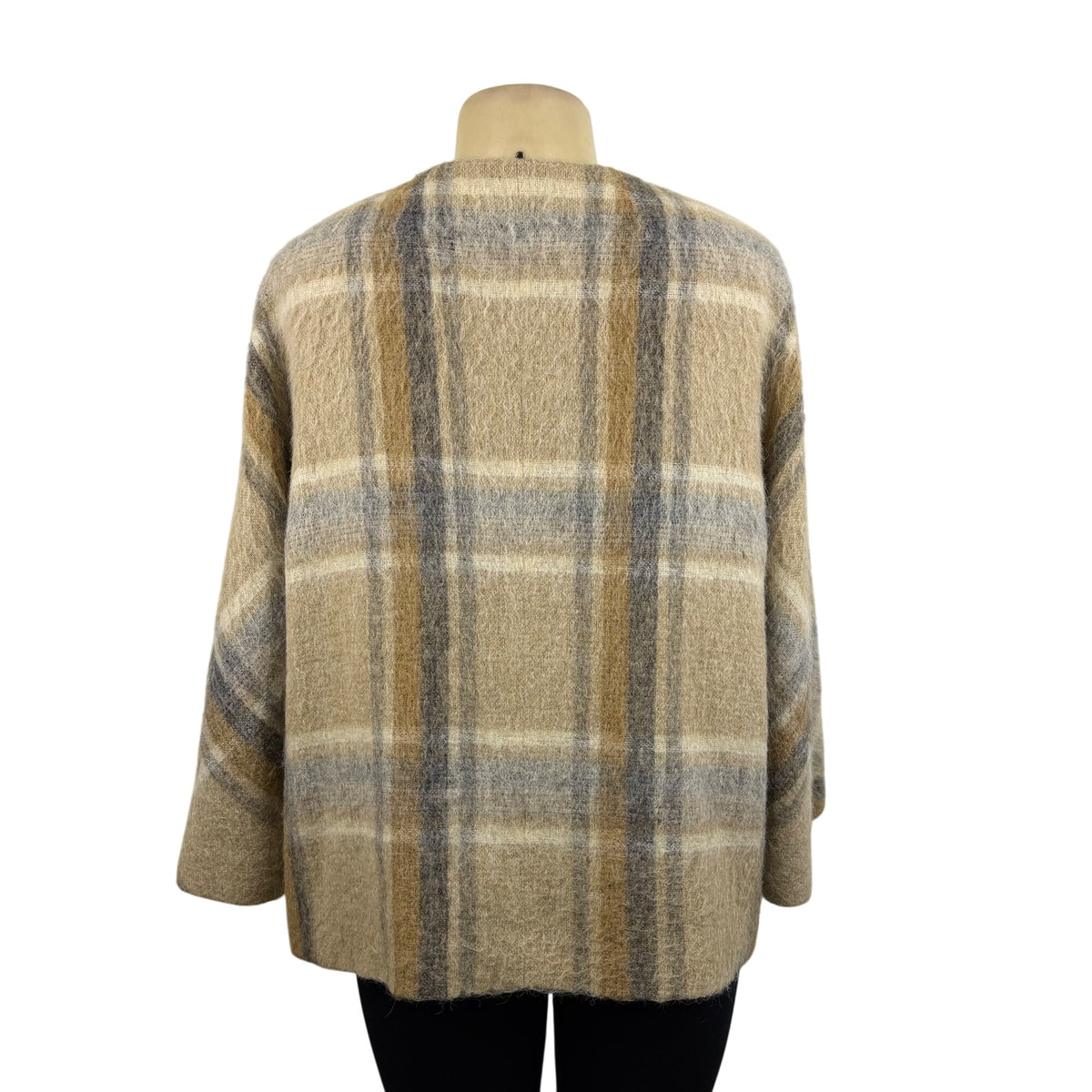 Talbots Women’s Beige & Gray Wool-Alpaca Blend Plaid Open-Front Sweater Size 16W