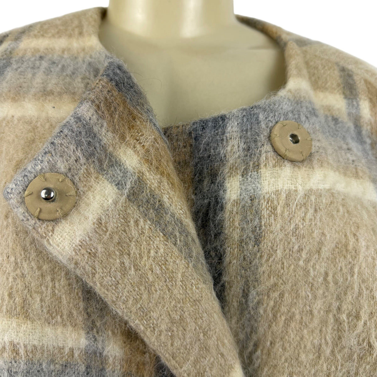 Talbots Women’s Beige & Gray Wool-Alpaca Blend Plaid Open-Front Sweater Size 16W