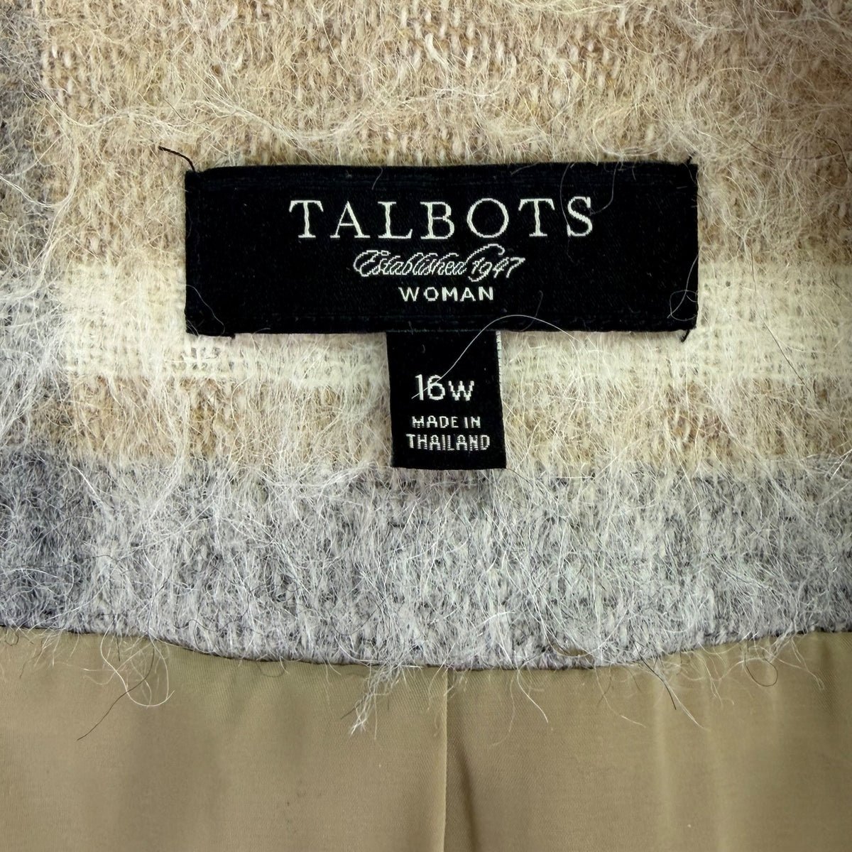 Talbots Women’s Beige & Gray Wool-Alpaca Blend Plaid Open-Front Sweater Size 16W