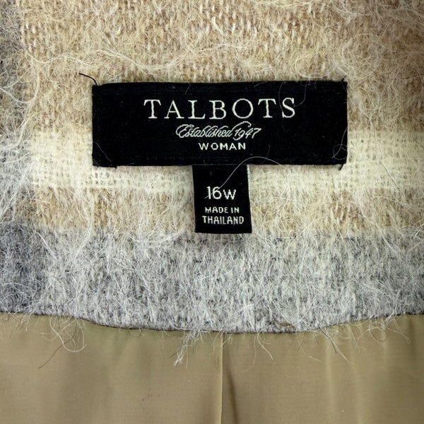 Talbots Women’s Beige & Gray Wool-Alpaca Blend Plaid Open-Front Sweater Size 16W