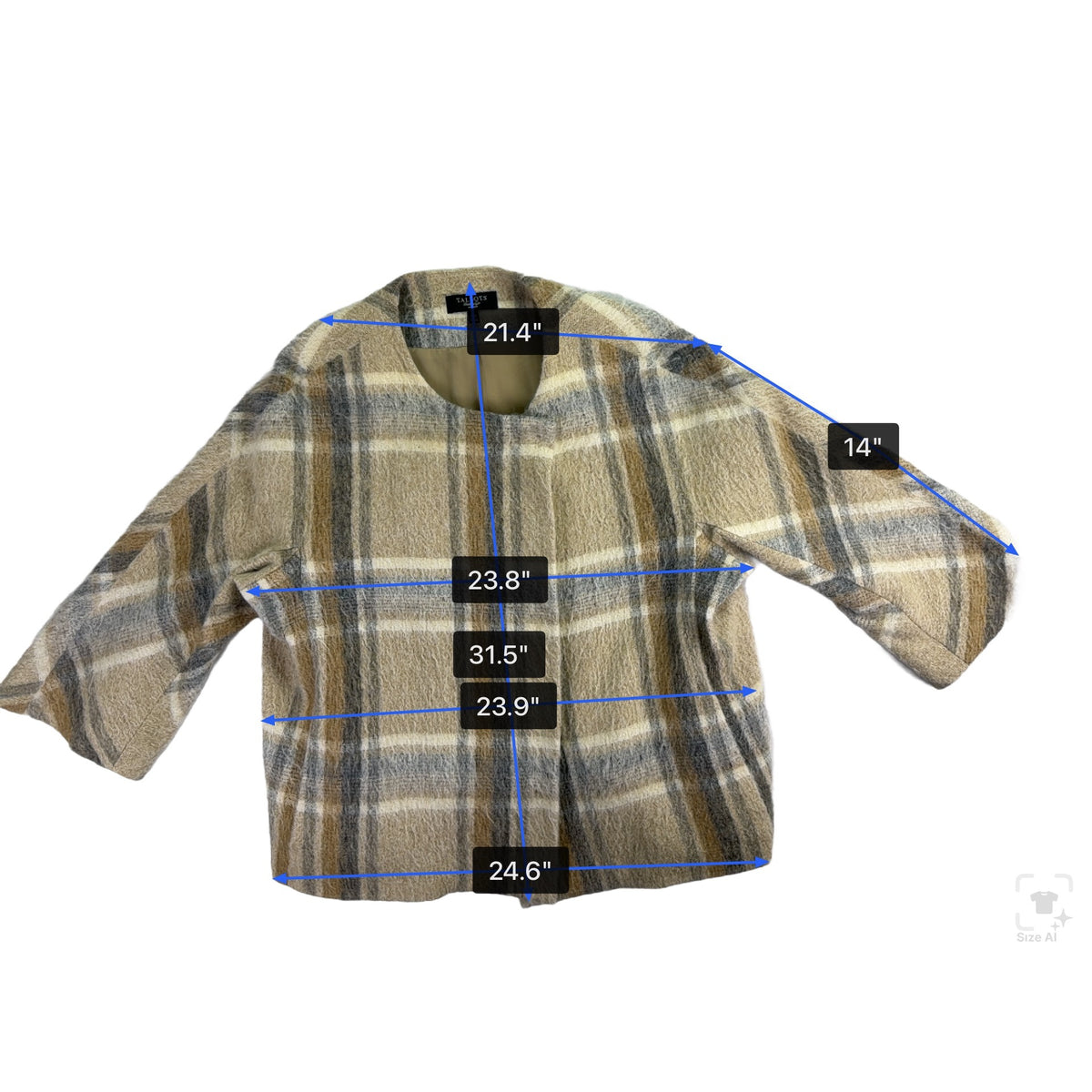 Talbots Women’s Beige & Gray Wool-Alpaca Blend Plaid Open-Front Sweater Size 16W