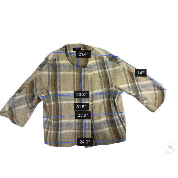 Talbots Women’s Beige & Gray Wool-Alpaca Blend Plaid Open-Front Sweater Size 16W