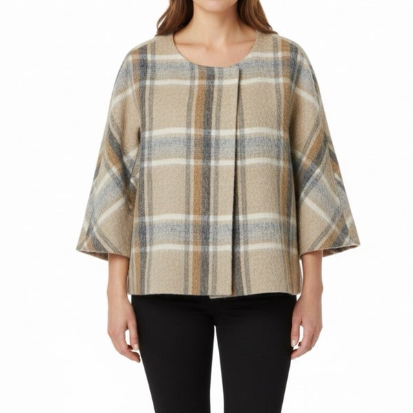 Talbots Women’s Beige & Gray Wool-Alpaca Blend Plaid Open-Front Sweater Size 16W
