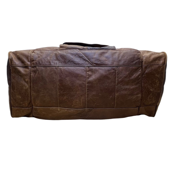 Handcrafted Brown Leather With Zippered Compartments Traveling Duffel Bag Sz XL