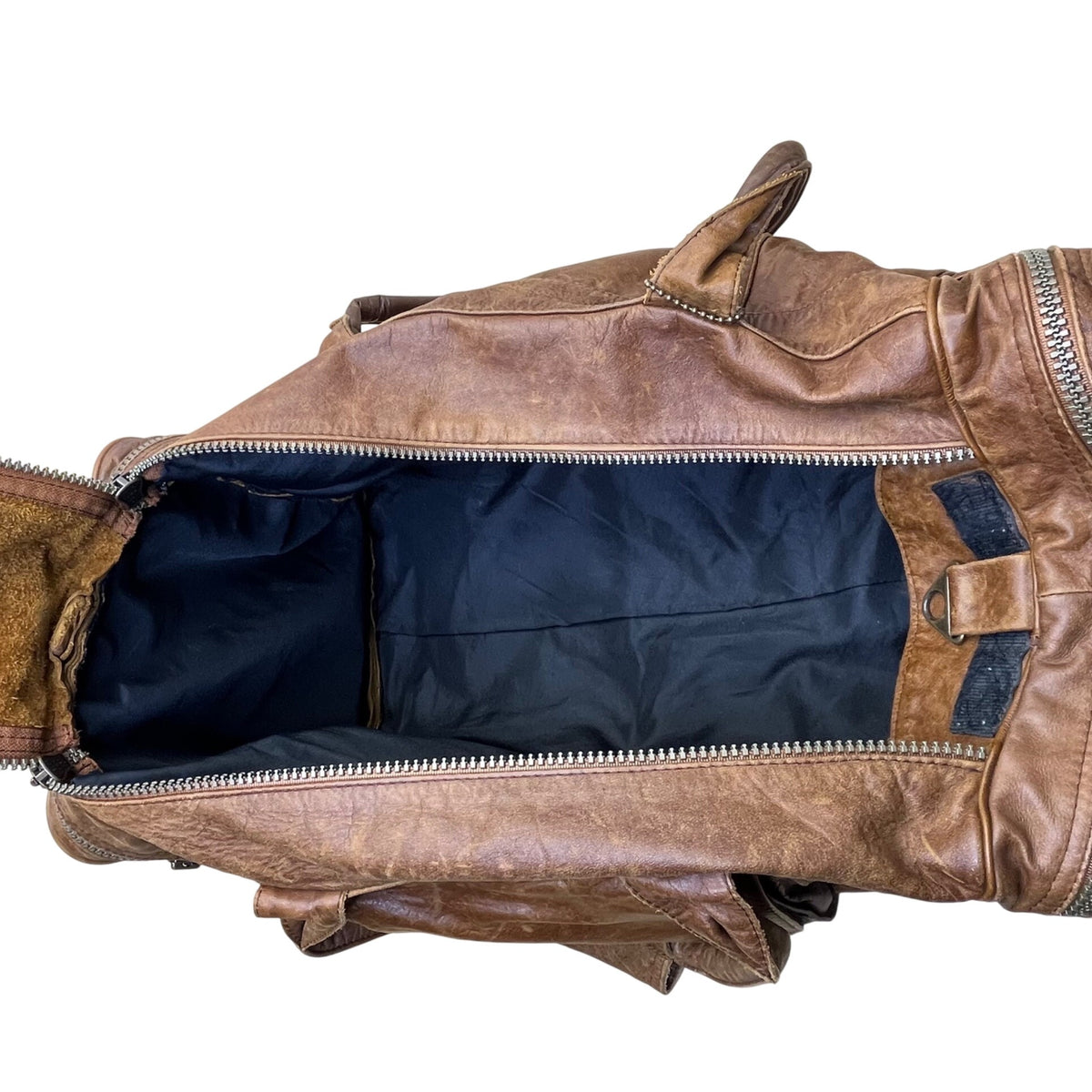 Handcrafted Brown Leather With Zippered Compartments Traveling Duffel Bag Sz XL