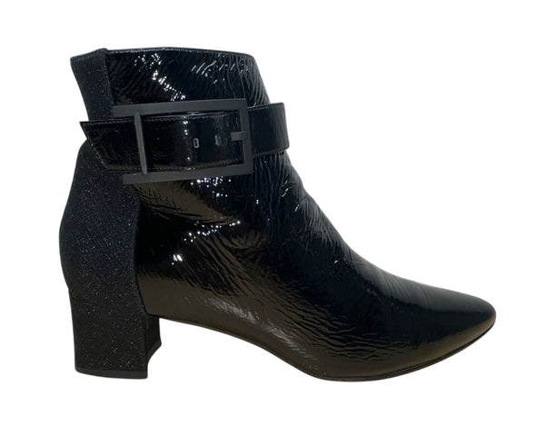 Aquatalia Black Patent Leather With Side Zipper Pointed Toe Ankle Boots Sz 9