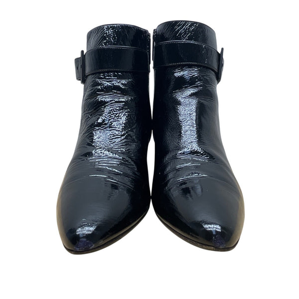 Aquatalia Black Patent Leather With Side Zipper Pointed Toe Ankle Boots Sz 9