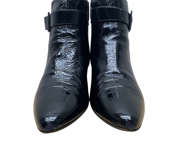 Aquatalia Black Patent Leather With Side Zipper Pointed Toe Ankle Boots Sz 9