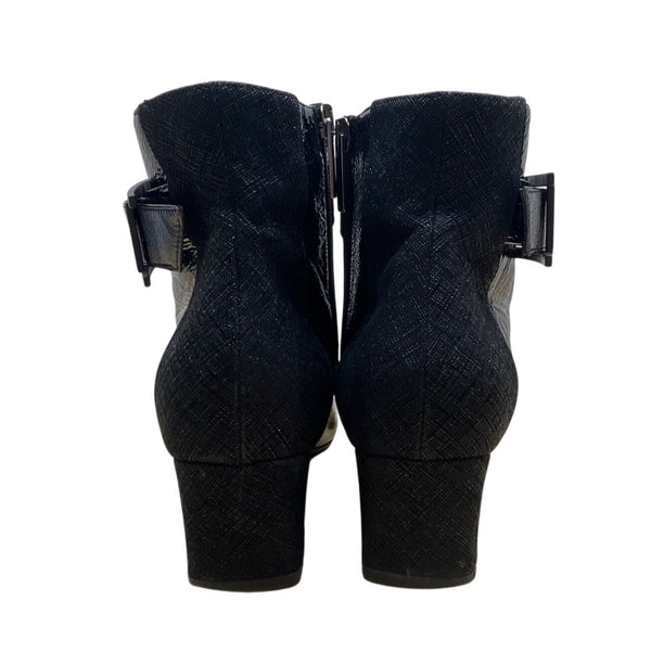 Aquatalia Black Patent Leather With Side Zipper Pointed Toe Ankle Boots Sz 9