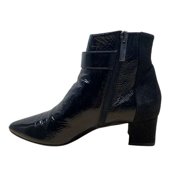 Aquatalia Black Patent Leather With Side Zipper Pointed Toe Ankle Boots Sz 9