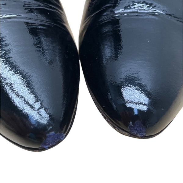 Aquatalia Black Patent Leather With Side Zipper Pointed Toe Ankle Boots Sz 9