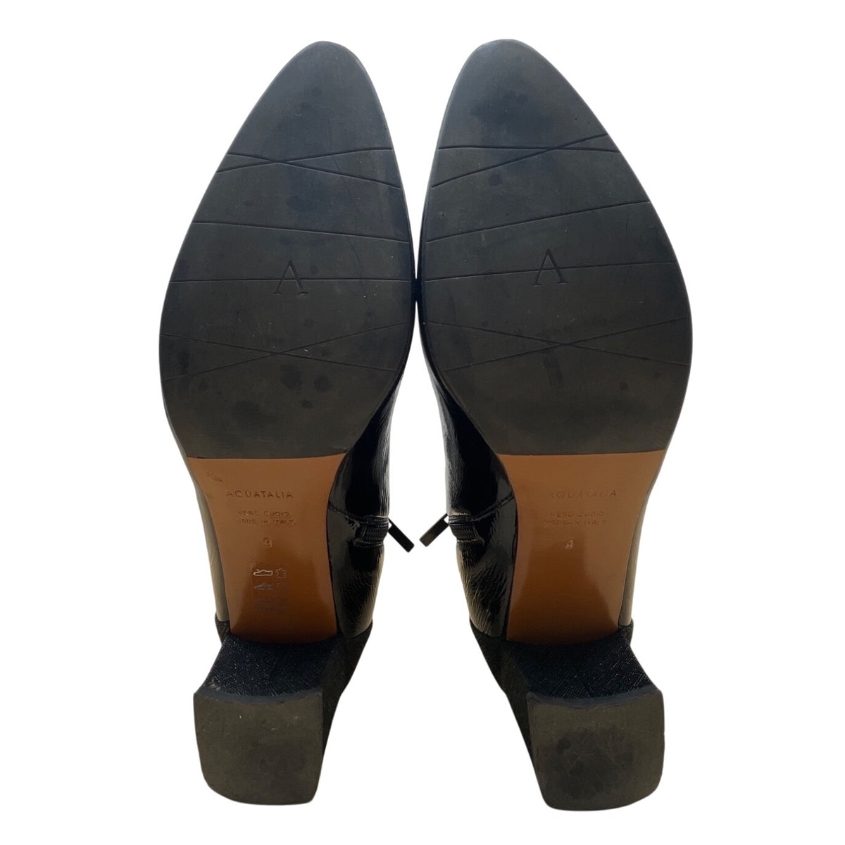 Aquatalia Black Patent Leather With Side Zipper Pointed Toe Ankle Boots Sz 9