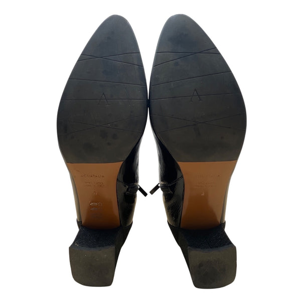 Aquatalia Black Patent Leather With Side Zipper Pointed Toe Ankle Boots Sz 9