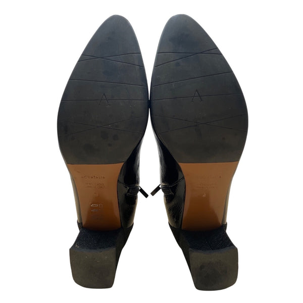 Aquatalia Black Patent Leather With Side Zipper Pointed Toe Ankle Boots Sz 9
