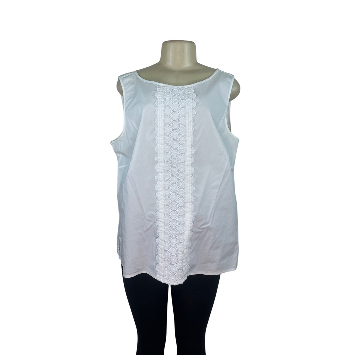 Talbots Womens White Sleeveless Zip Up Top with Embroidered Front Panel Size 18W