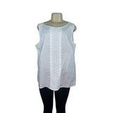 Talbots Womens White Sleeveless Zip Up Top with Embroidered Front Panel Size 18W