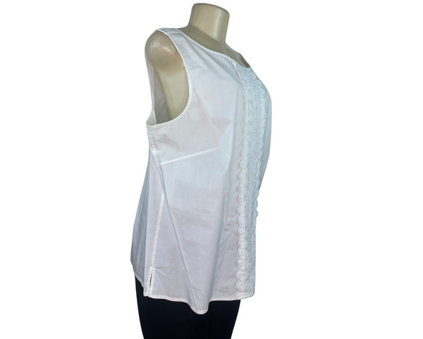 Talbots Womens White Sleeveless Zip Up Top with Embroidered Front Panel Size 18W